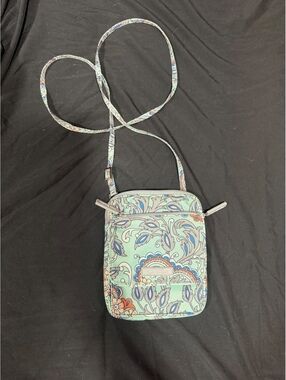 Vera Bradley RFID Mini Crossbody Wallet Bag Mint Blue Floral Paisley